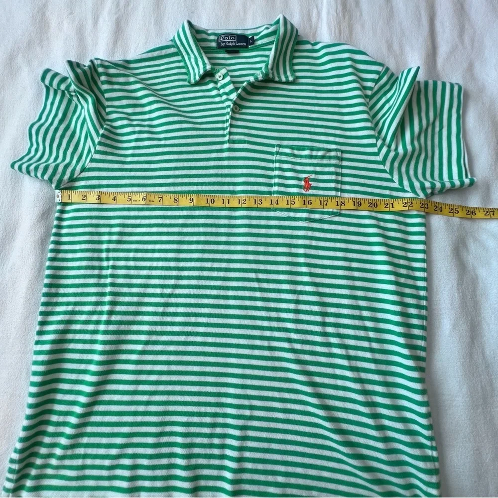Polo Ralph Lauren VTG Men's Large‎ Green White Striped Polo 100% Cotton Preppy